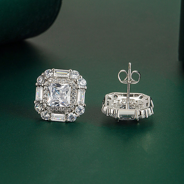 Fashion Colorful Geometric Square Copper Ear Studs