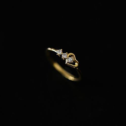 Elegant Heart Shape Copper Plating Inlay Artificial Gemstones 14K Gold Plated Rings