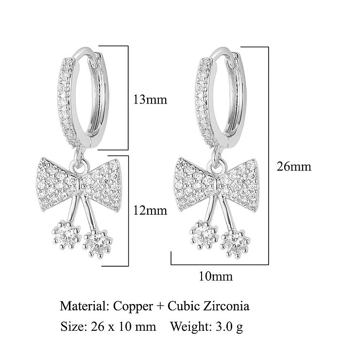 1 Pair Sweet Bow Knot Airplane Inlay Copper Zircon Earrings