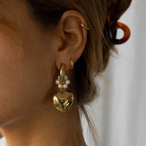 1 paire de boucles d'oreilles pendantes en cuivre en forme de cœur, Style classique de base