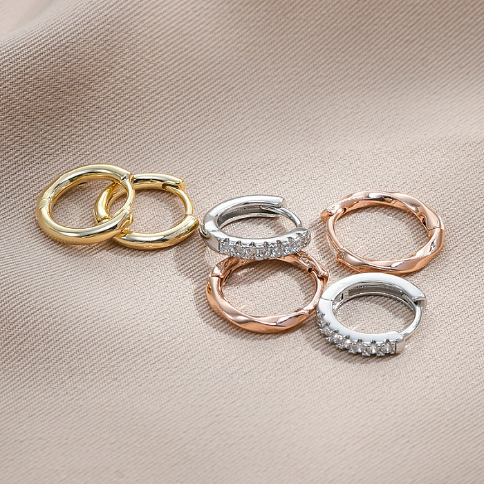 1 Pair Simple Style C Shape Copper Inlay Zircon Earrings