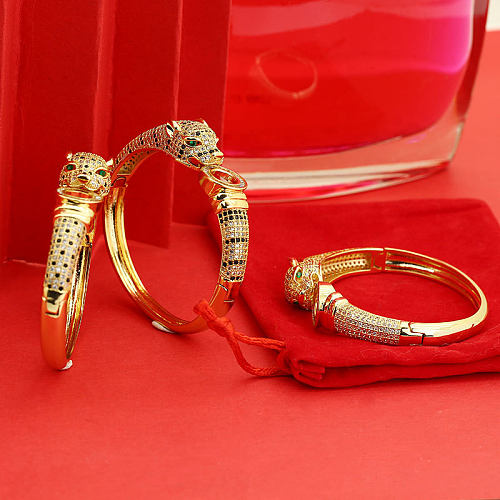 1 pièce de bracelet en zircon avec incrustation de cuivre léopard à la mode