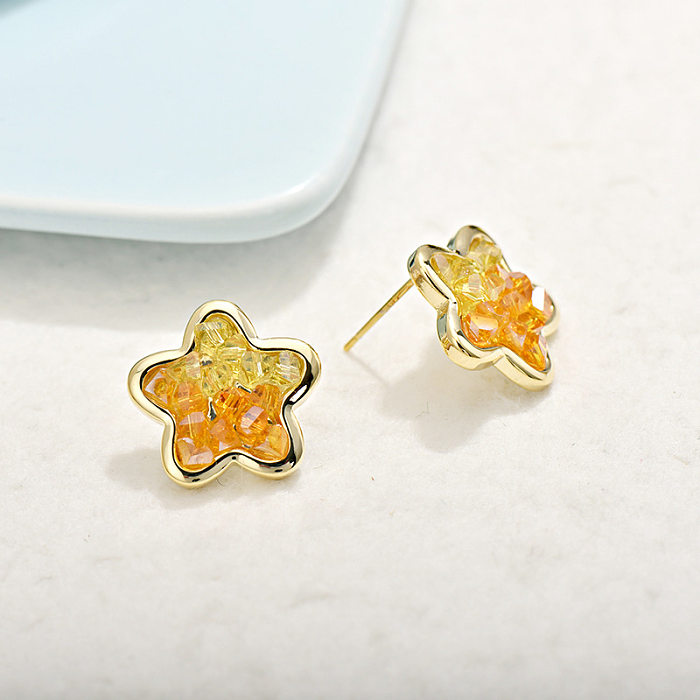 1 Pair Simple Style Star Inlay Copper Crystal Ear Studs
