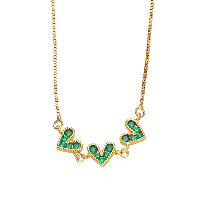 Fashion Color Zircon Heart Shape Stitching Copper Necklace