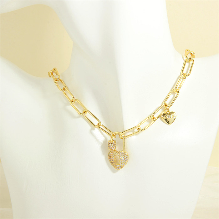 Hip-Hop Simple Style Pentagram Hand Of Fatima Heart Shape Copper Enamel Plating Inlay Zircon 18K Gold Plated Pendant Necklace