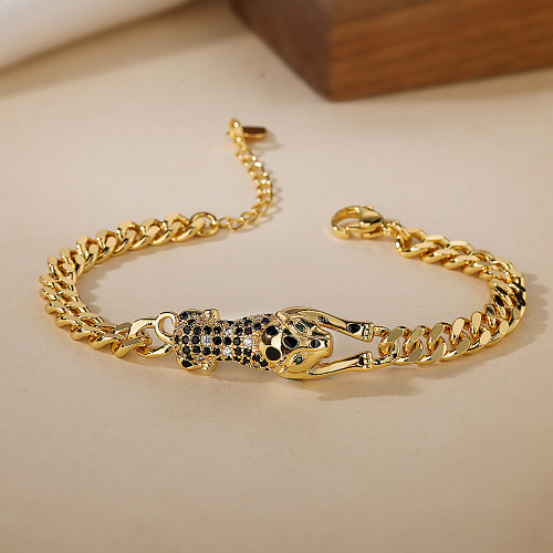 Pulseiras banhadas a ouro 18K de zircônia com revestimento de cobre animal estilo simples hip-hop