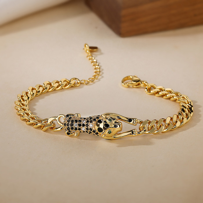 Bracelets plaqués or 18 carats avec incrustation de placage de cuivre et d'animaux de style hip-hop simple