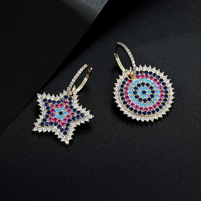 Boucles d'oreilles pendantes en Zircon avec incrustation de cuivre étoile de mode, 1 paire