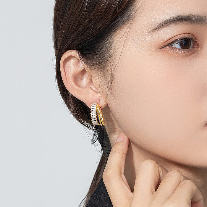1 Pair Elegant Luxurious Commute Solid Color Plating Inlay Copper Zircon 18K Gold Plated Ear Studs