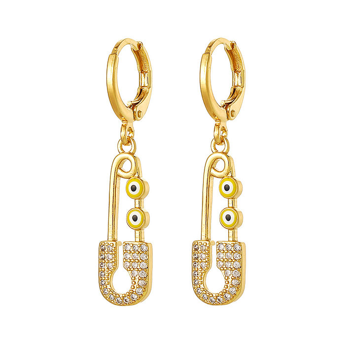 Fashion Paper Clip Copper Gold Plated Zircon Drop Earrings 1 Pair