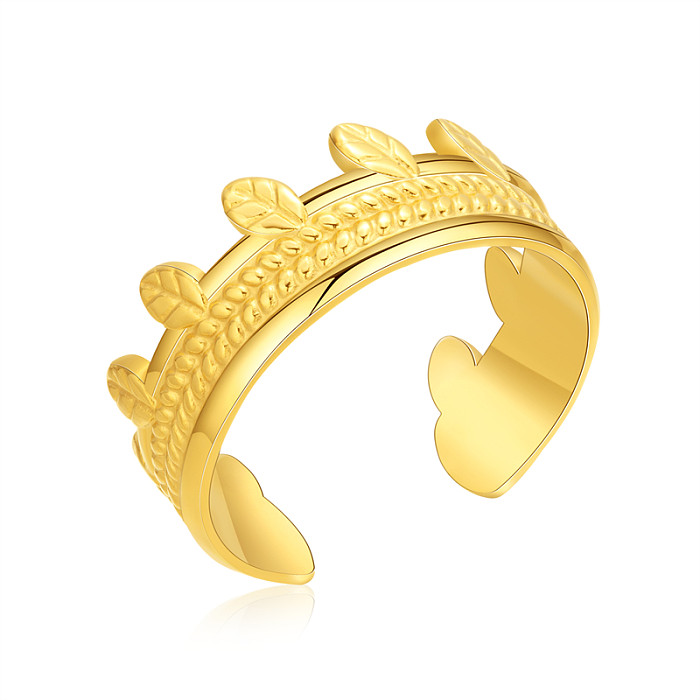 Estilo simples cor sólida aço inoxidável titânio polimento chapeamento anéis abertos banhados a ouro