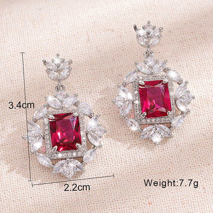 1 Pair Glam Shiny Square Plating Inlay Copper Zircon Drop Earrings