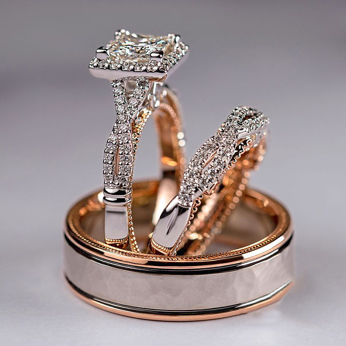 Fashion Geometric Copper Inlay Zircon Rings 1 Piece