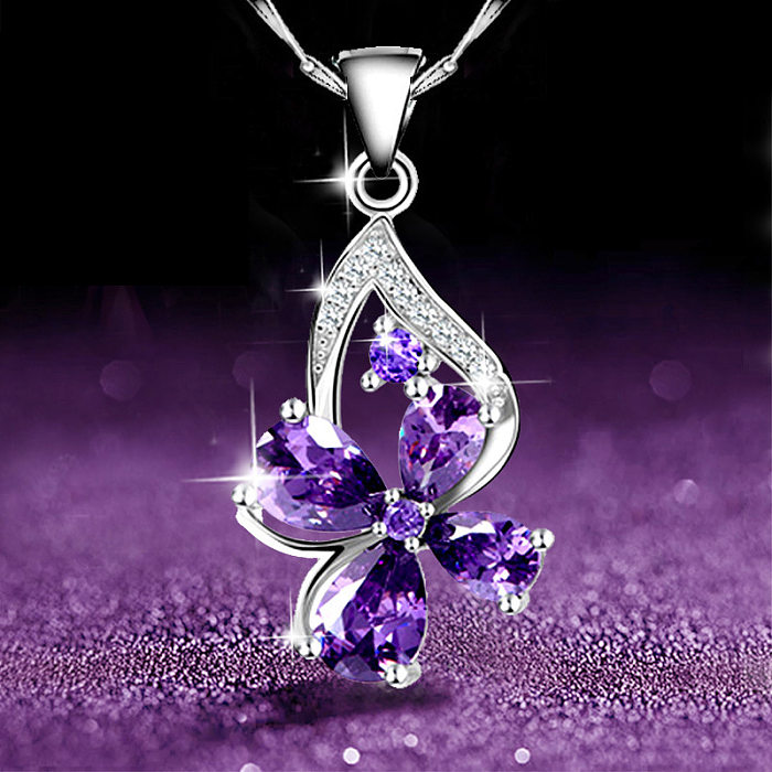 Korean Four-leaf Clover Amethyst Pendant Four-leaf Clover Diamond Necklace Clavicle Chain