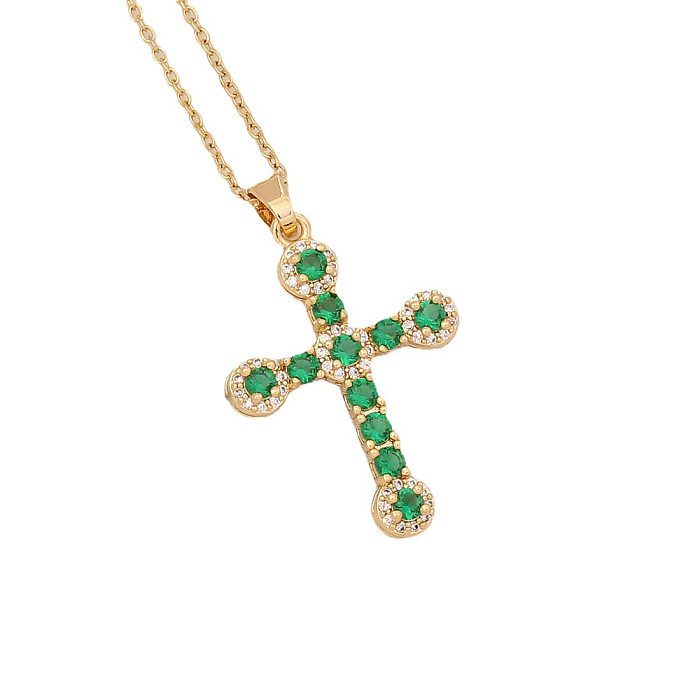1 Piece Fashion Cross Copper Plating Zircon Necklace