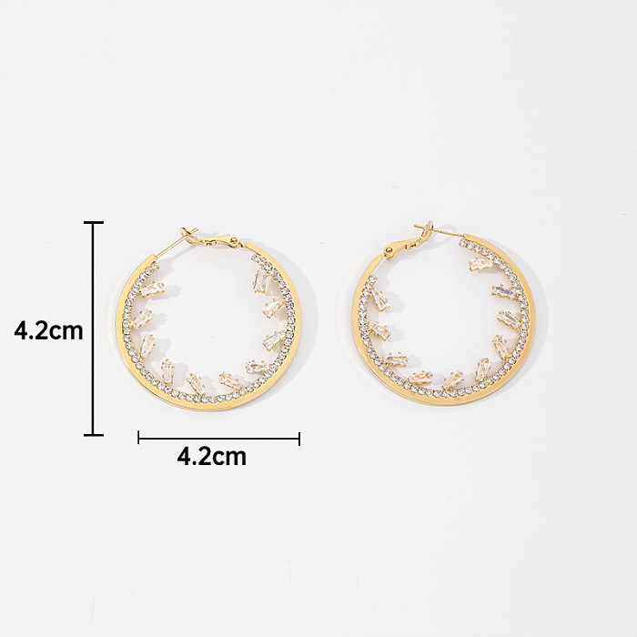 1 Piece Simple Style Shiny Round Rectangle Plating Inlay Copper Zircon 14K Gold Plated 18K Gold Plated White Gold Plated Hoop Earrings