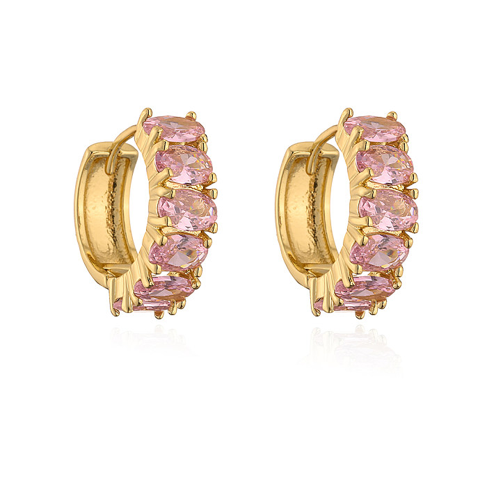 Fashion Solid Color Copper Inlay Zircon Hoop Earrings 1 Pair
