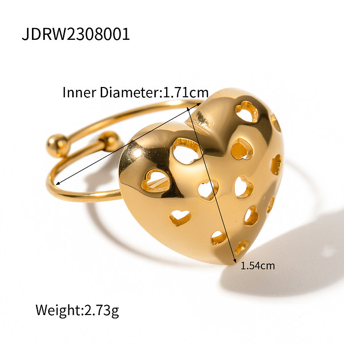 IG Style Casual Round Heart Shape Stainless Steel Plating Hollow Out 18K Gold Plated Rings Earrings