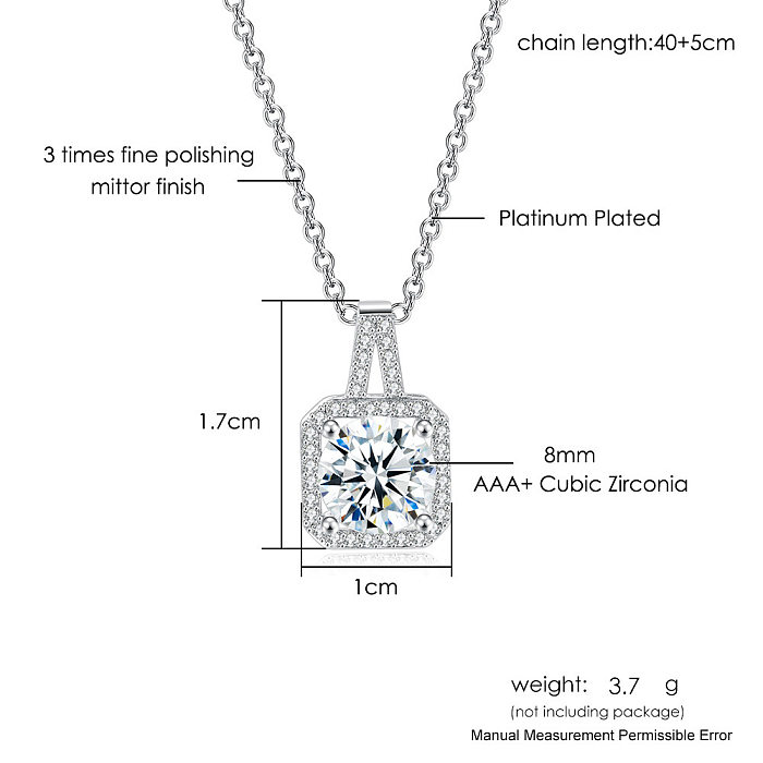 1 Piece Simple Style Square Copper Plating Inlay Zircon Pendant Necklace