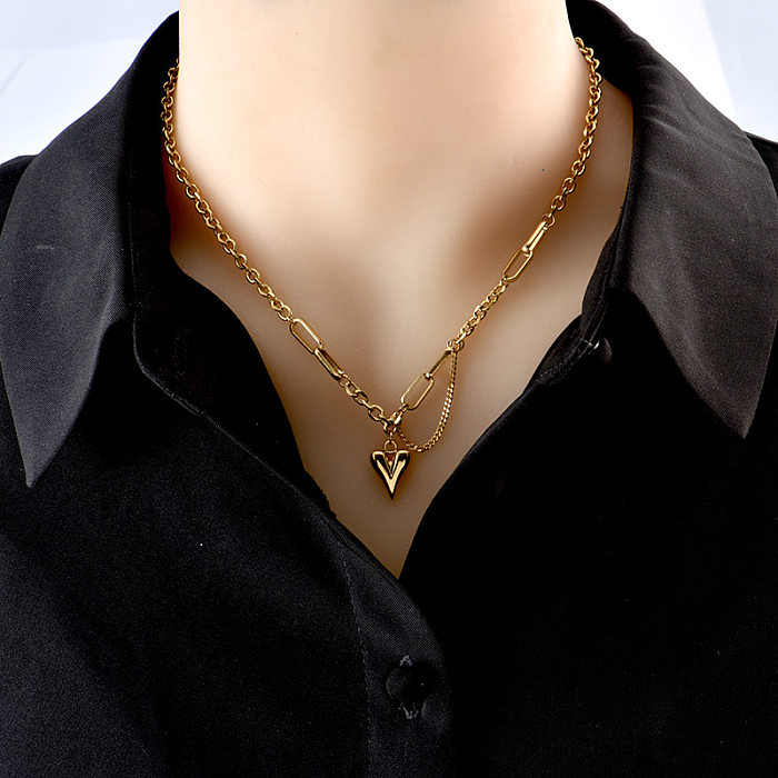 Schlichter Stil, herzförmige Halskette mit Titanstahlbeschichtung, 1 Stück