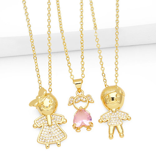 IG Style Fashion Cartoon Character Copper Plating Inlay Zircon 18K Gold Plated Necklace