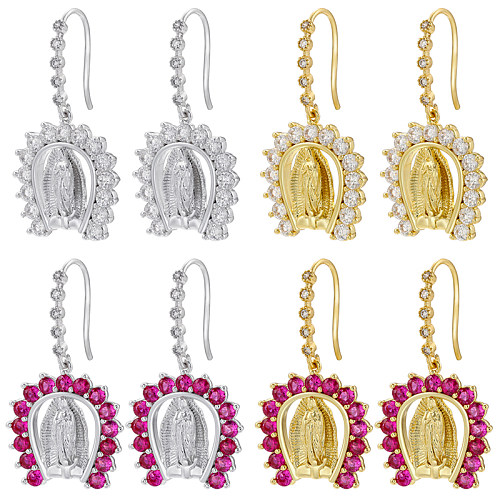 1 Paar luxuriöse, mit 18 Karat vergoldetem Zirkon verkupferte Ohrhänger der Jungfrau Maria
