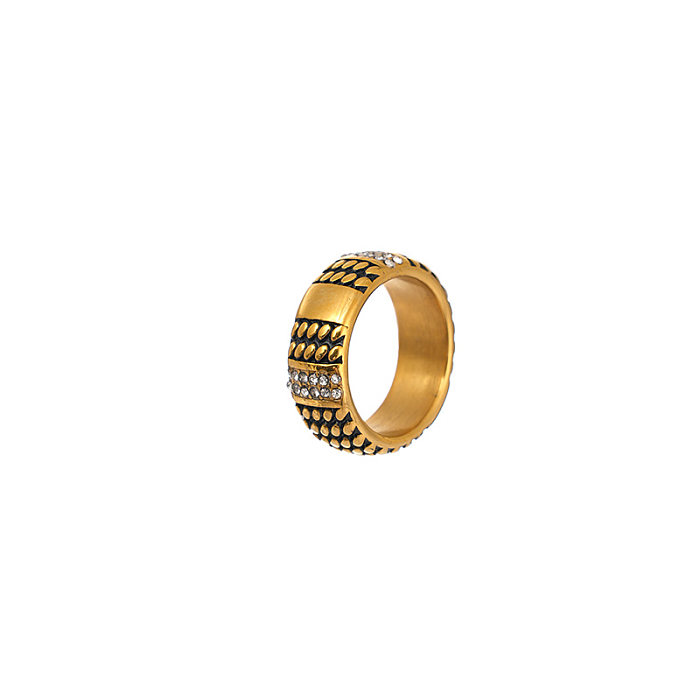 Modern Style Simple Style Plaid Stainless Steel Enamel Plating Inlay Zircon Gold Plated Rings