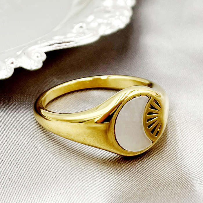 Clássico romântico doce lua chapeamento de aço inoxidável inlay anéis banhados a ouro
