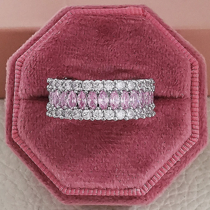 Anel de noivado de diamante incrustado com zircão de luxo em várias fileiras