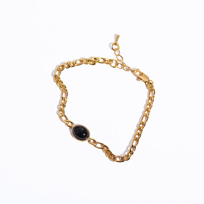 Simple Style Oval Stainless Steel Plating Natural Stone 18K Gold Plated Bracelets Earrings Necklace