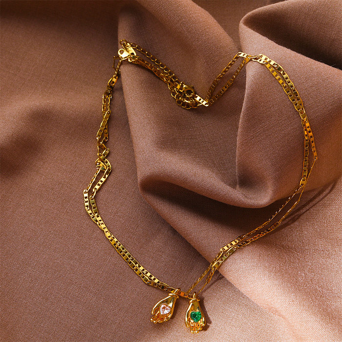Retro Streetwear Palm Kupferplattierung Inlay Zirkon 18K vergoldete Anhänger Halskette