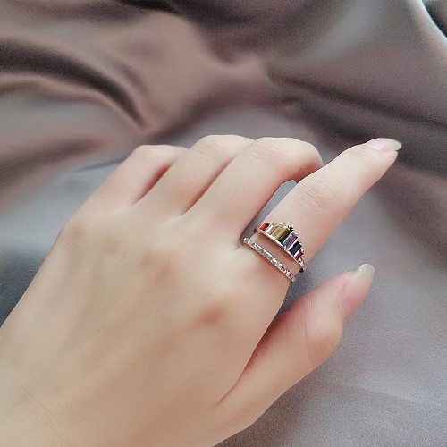 Elegant Crown Copper Inlay Zircon Open Rings