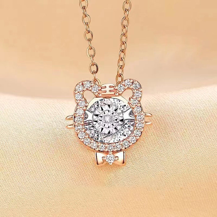 Casual Simple Style Classic Style Tiger Copper Polishing Plating Inlay Diamond Rose Gold Plated Pendant Necklace