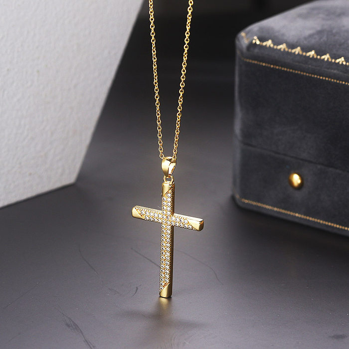 Fashion Cross Copper Inlaid Zircon Necklace