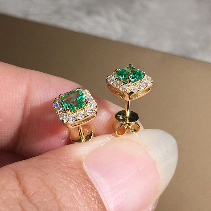 1 Pair Lady Square Inlay Copper Zircon Ear Studs