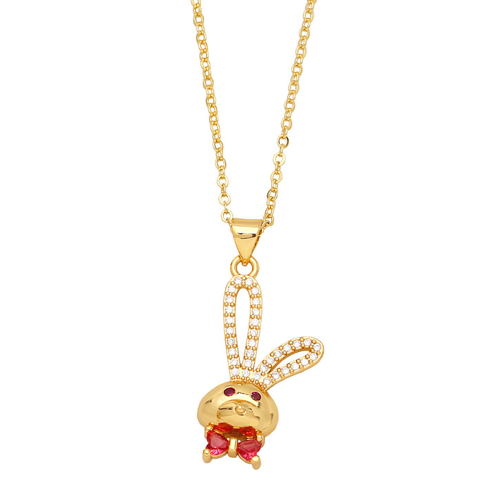 Fashion Rabbit Devil'S Eye Copper Gold Plated Zircon Pendant Necklace 1 Piece