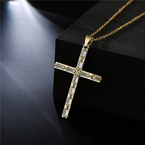 Europa und Amerika religiöse Schmuck verkupferte 18K Gold Zirkon Kreuz Anhänger Halskette