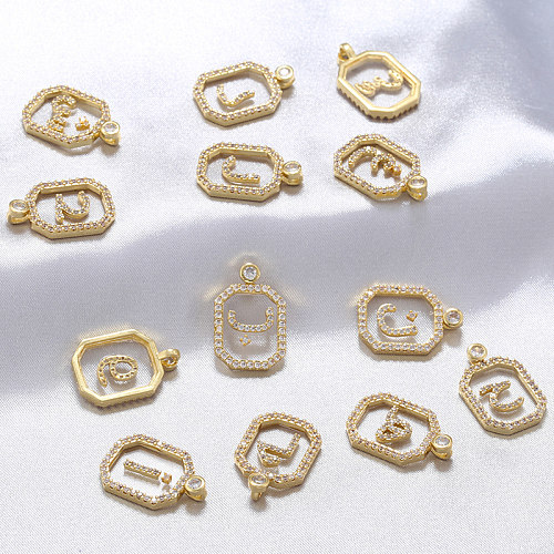 Breloques en cuivre plaqué or 18 carats avec lettres brillantes de Style classique, Style Simple, en vrac