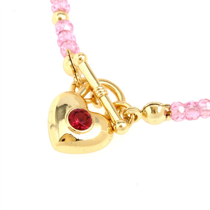 Bonito estilo japonês formato de coração cobre feito à mão chapeamento incrustado de zircão pulseiras banhadas a ouro 18K