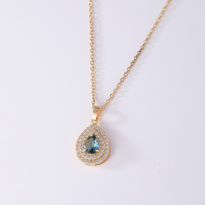 Retro Simple Style Water Droplets Copper Zircon Necklace Pendant In Bulk