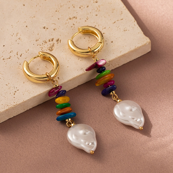 1 Pair Retro Simple Style Irregular Plating Natural Stone Copper Drop Earrings