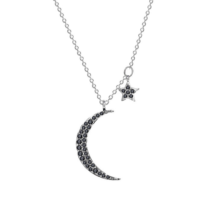 Collier pendentif en Zircon avec incrustation de cuivre étoile et lune de Style Simple