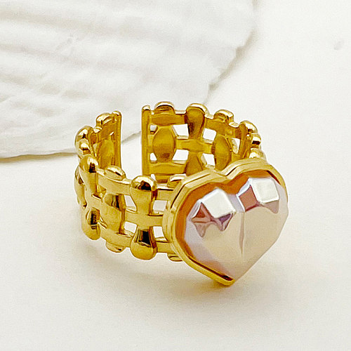 Wholesale Casual Elegant Vintage Style Heart Shape Stainless Steel Plating Inlay Gold Plated Artificial Gemstones Open Rings