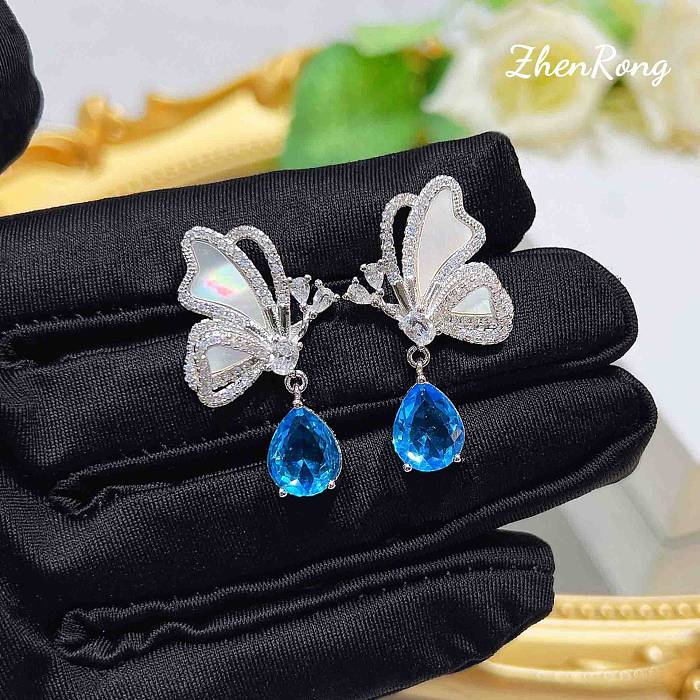1 Piece 1 Pair Fairy Style Butterfly Copper Plating Natural Stone Women'S Earrings Necklace