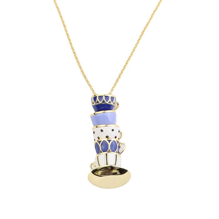 Vintage Style Cup Colored Enamel Glaze Copper Plating Gold Plated Pendant Necklace