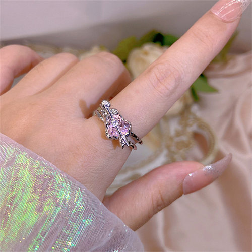 Simple Style Bow Knot Copper Plating Inlay Zircon Open Rings