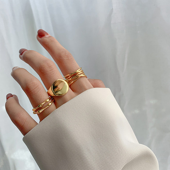 Anel aberto dourado coreano, novo anel feminino multicamadas enrolado cruz de cobre