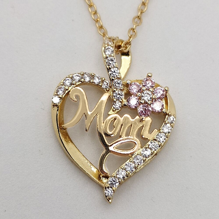 MAMA Letter Heart Shape Copper Plating Inlay Zircon Gold Plated Necklace
