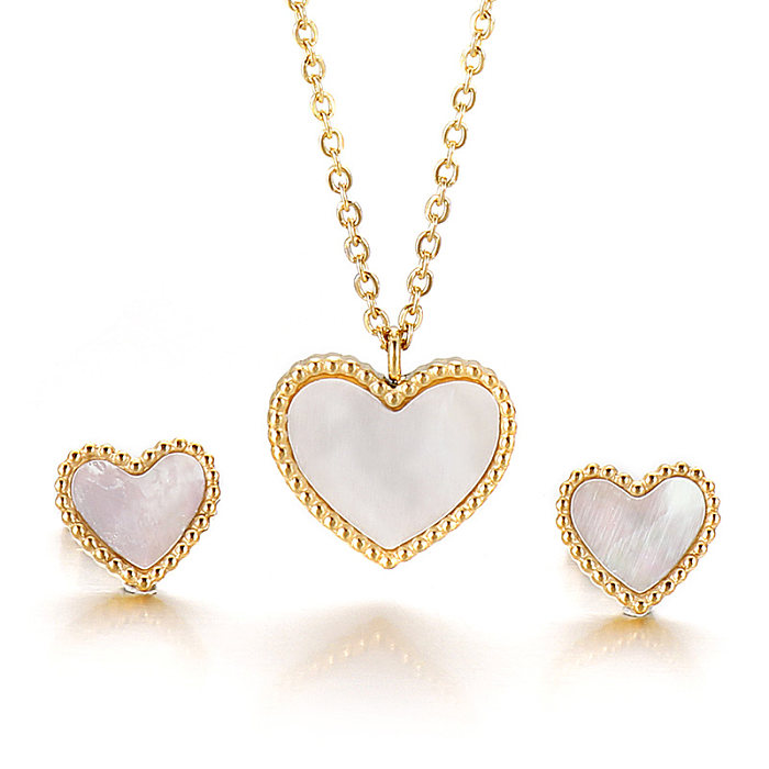 Fashion Heart Shape Titanium Steel Inlay Shell Bracelets Earrings Necklace