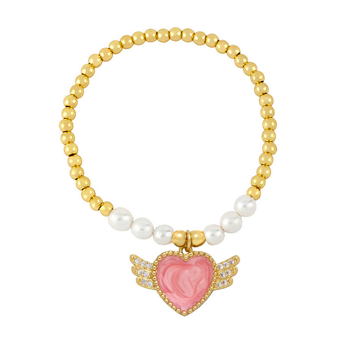 INS Style Heart Shape Wings Copper Pearl Plating Inlay Zircon Bracelets